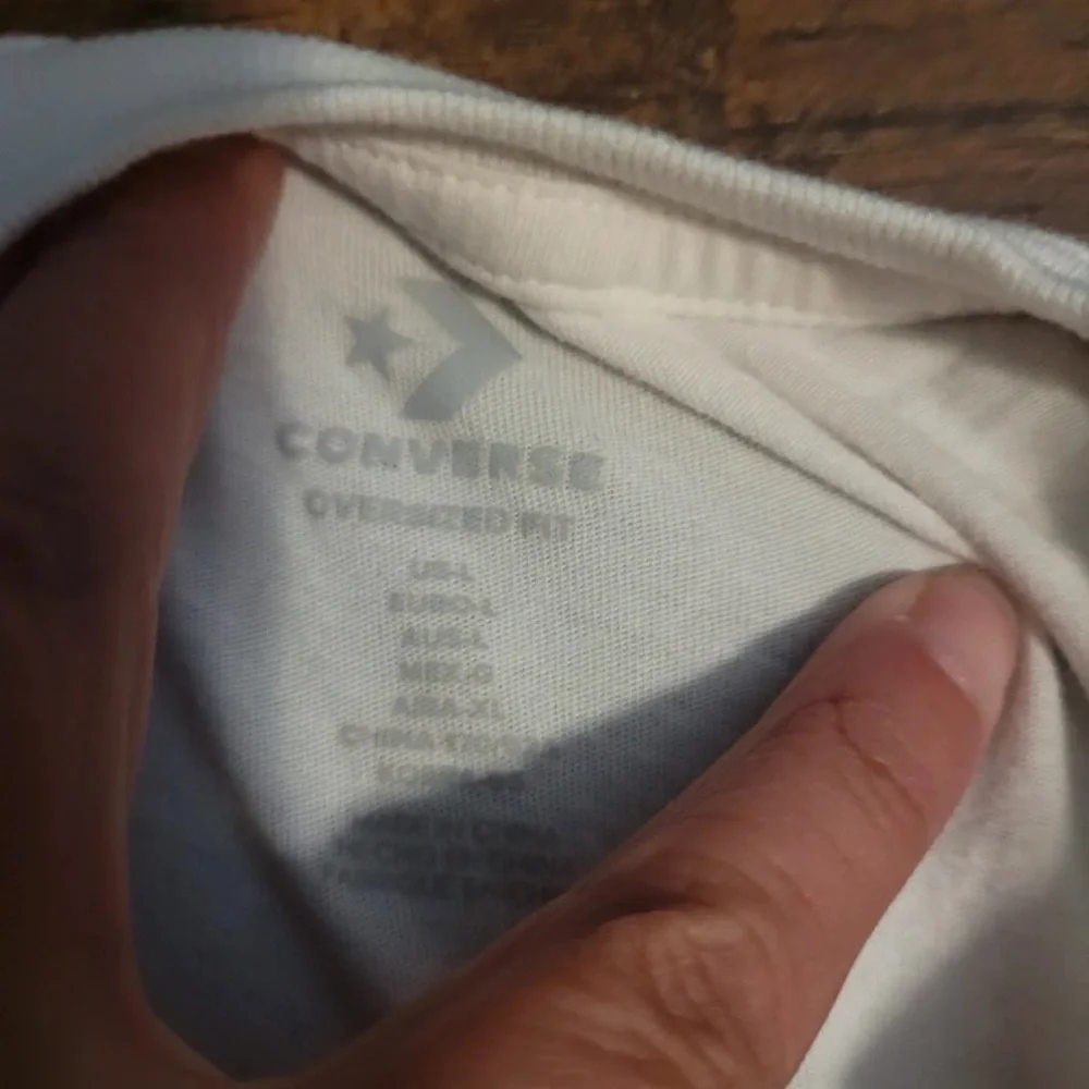 Converse White Cropped Tee with Blue and Pink Logo